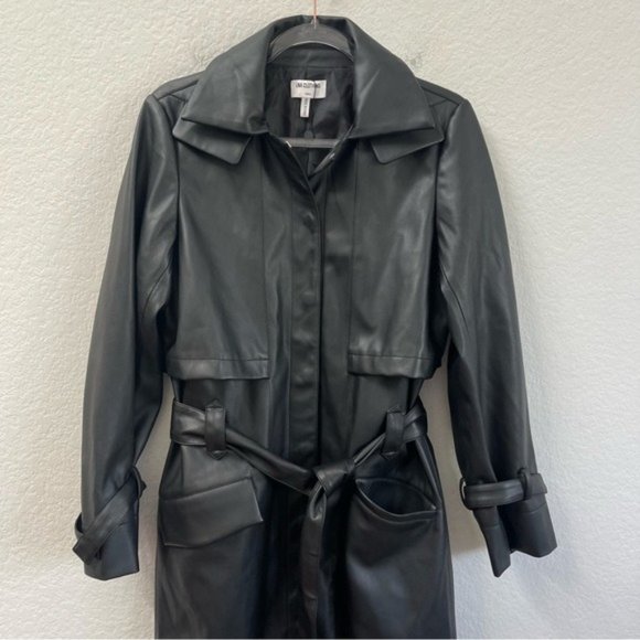 LNA Revolve Koa Vegan Leather Trench Coat Black Belted Size Small NWT - Picture 4 of 7